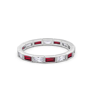 Art Deco Baguette Full Eternity Wedding Band Simulated Ruby CZ 925 Sterling Silver